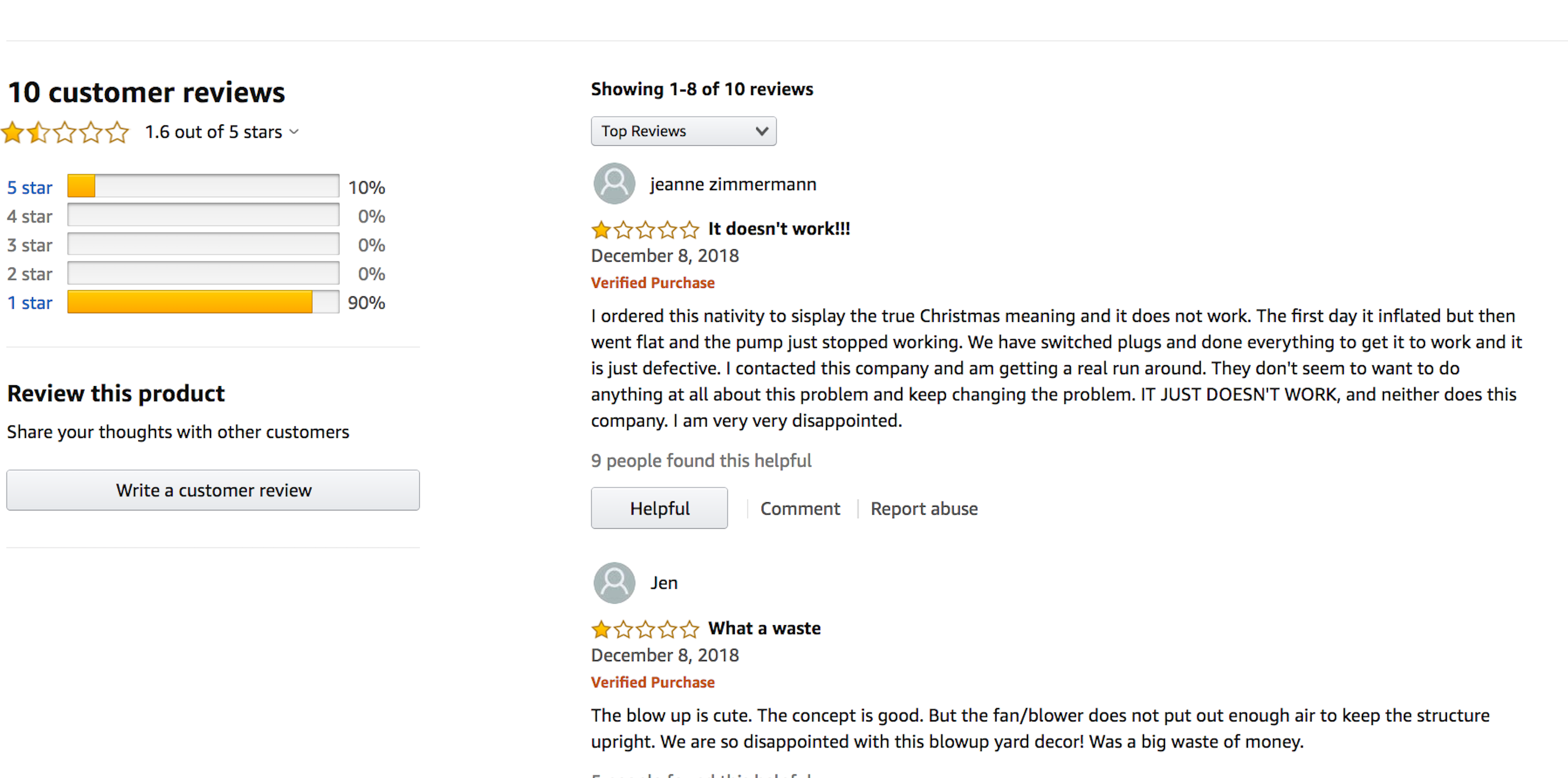 a screenshot of the Amazon review section for Dylan's nativity inflatable