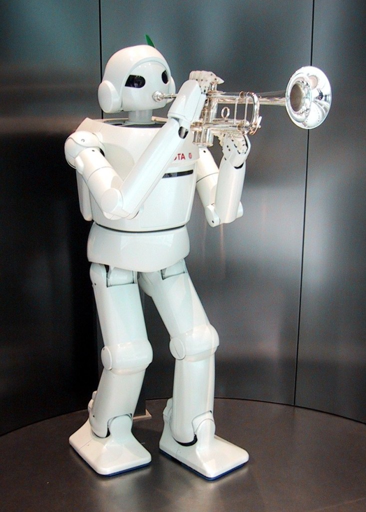 Robot playing a trumpet