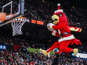 Atlanta Hawks mascot dressed as Santa Claus