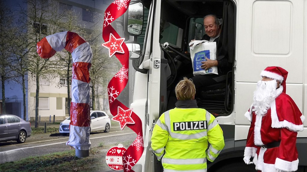 Blitzer Zuckerstange Polizei und Weihnachtsmann überraschen LKW Fahrer