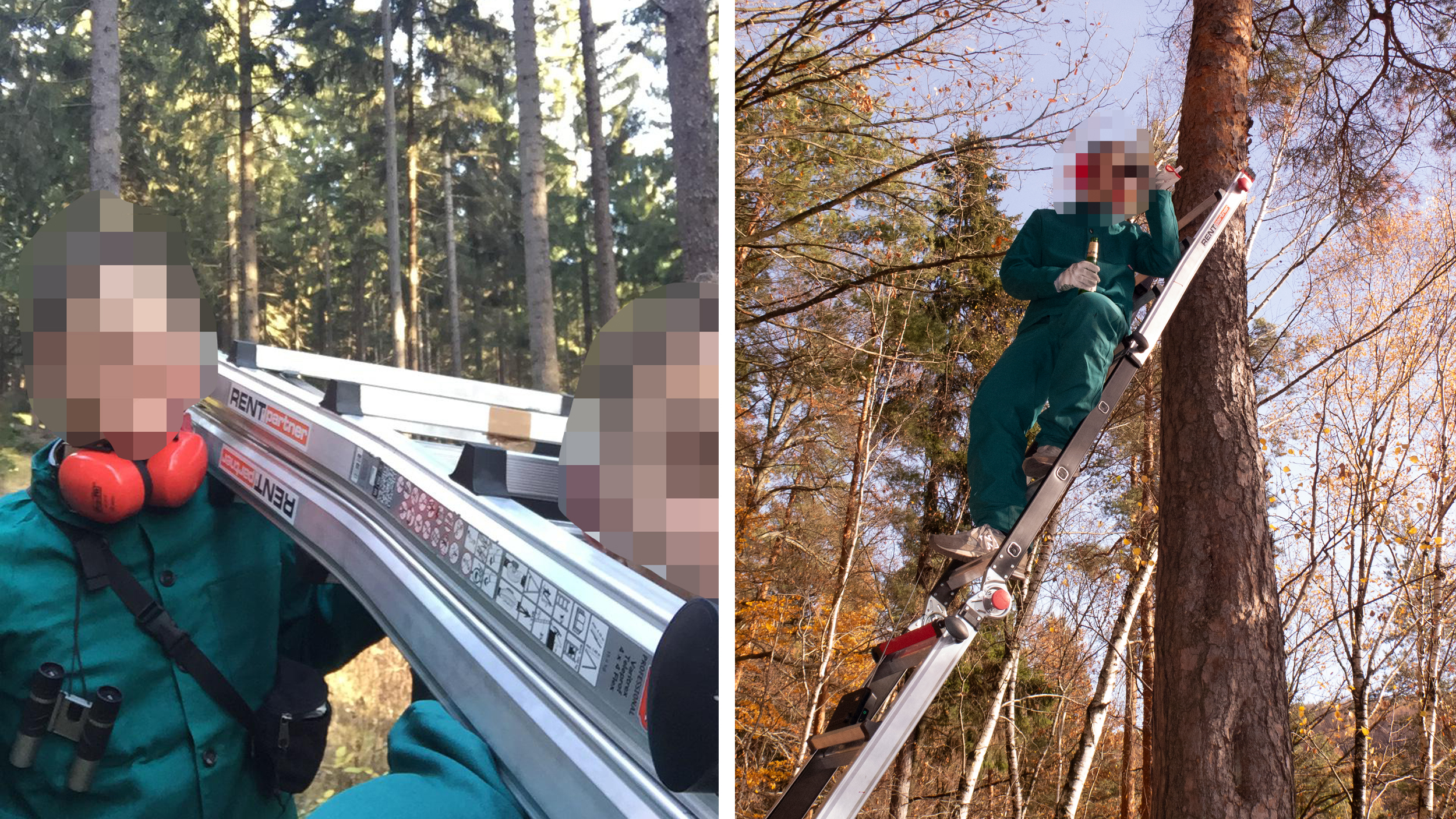 Fußballfan mit Leiter auf dem Weg zum Stadion