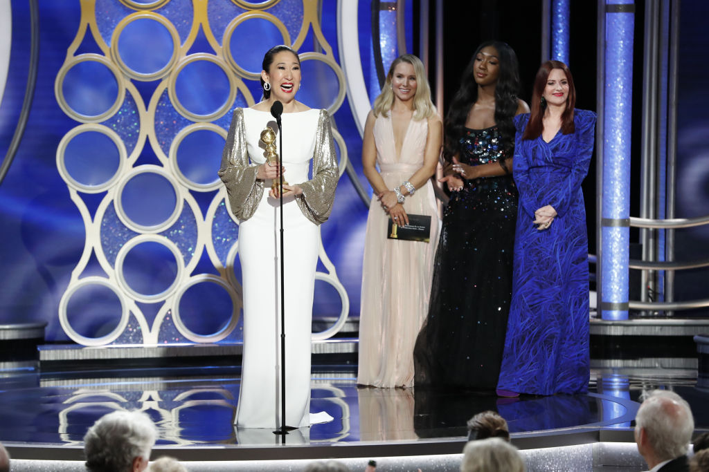 Sandra Oh accepting a Golden Globe