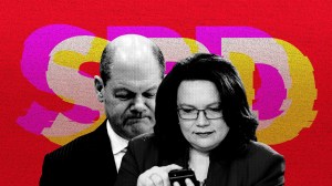 Nahles und Scholz vor SPD-Schriftzug