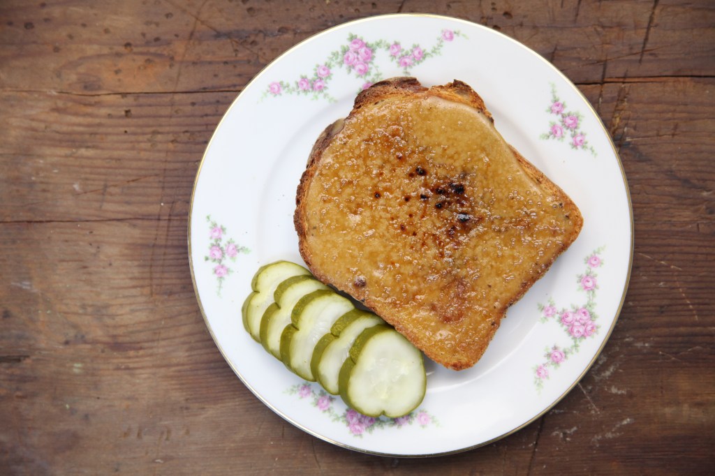 welsh rarebit with a side of pickles