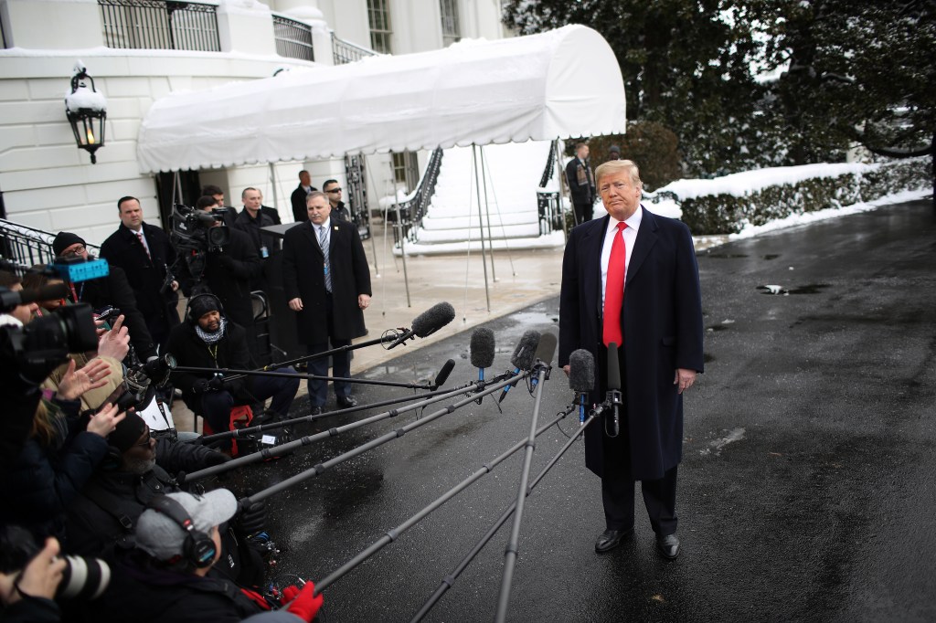 Donald Trump in front of the press.