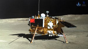 ​Chang'e-4 captured by a camera onboard the Yutu 2 rover. Image: China Lunar Exploration Program