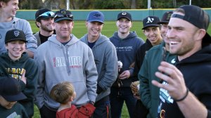 Houston Astros catcher Max Stassi with the Paradise High School baseball team.