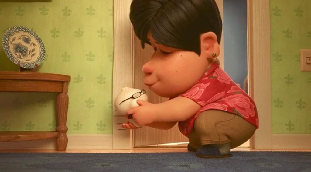 Still from Pixar's 'Bao,' where the mom holds her dumpling son.