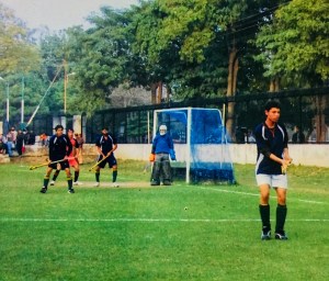 A hockey game in progress in Rampur