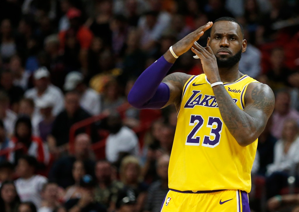 LeBron James signals for a time-out