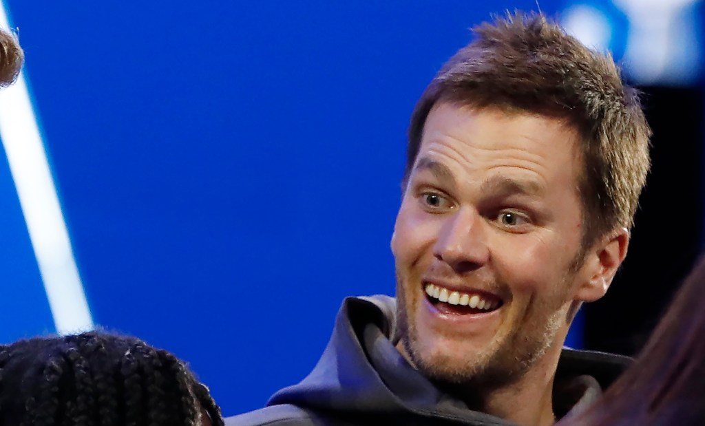 New England Patriots quarterback Tom Brady at a Super Bowl LIII event.