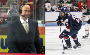 NHL announcers Pierre McGuire and Kendall Coyne Schofield