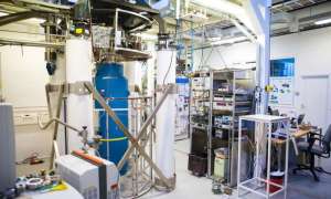 The rotating cryostat at the Low Temperature Laboratory at Aalto University where half-quantum vortices were first experimentally created in 2016. Image: Aalto University