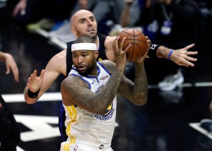 DeMarcus Cousins secures a rebound against the Los Angeles Clippers