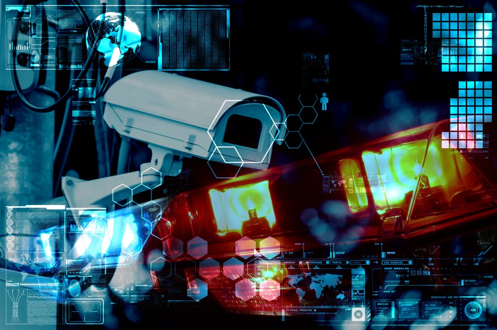 Compilation of images relating to police surveillance.