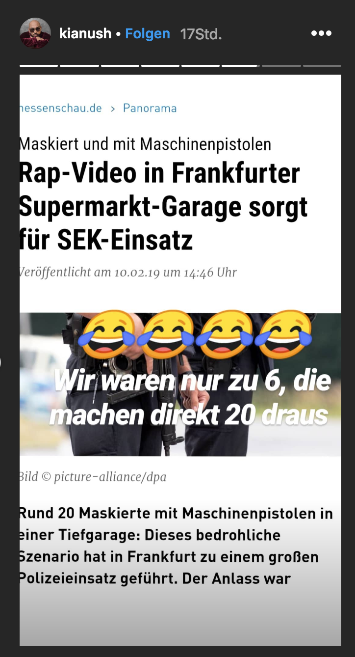 Kianush hat die Meldung zu seinem Missgeschick auf Instagram mit souveränen Lachsmileys dekoriert