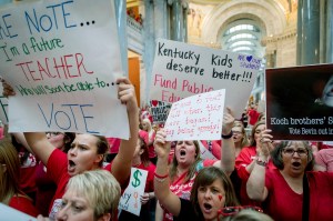 At least six Kentucky school districts, including the two largest, cancelled classes Thursday after teachers staged a “sick out.”