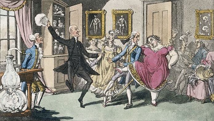 Illustration of a 19th century laughing gas party