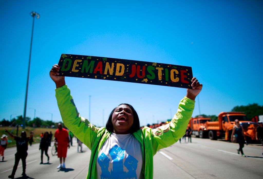 A protestor in Chicago last summer