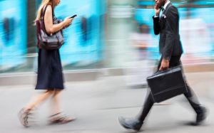 People walking with phones