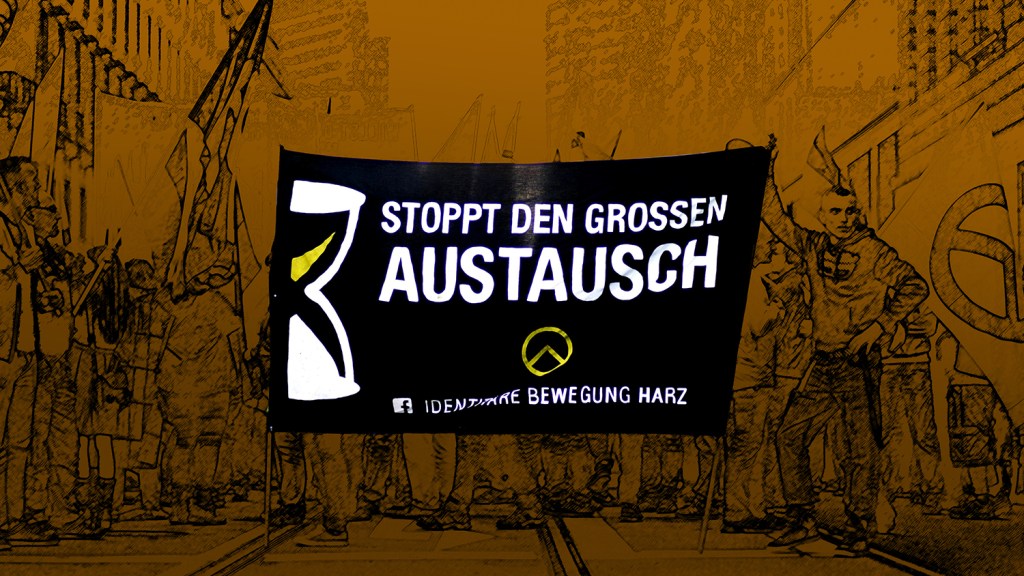 Identitäre demonstrieren mit einem "Großen Austausch"-Banner