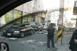 Kerusakan akibat Gempa di Kota Pohang, Korsel, pada 2017.  Gempa itu dipastikan akibat ulah manusia.