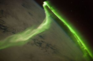 ​A 2010 aurora photographed from the ISS. Image: NASA/ISS Expedition 23