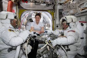 ​NASA astronauts Nick Hague (left), Christina Koch (center), and Anne McClain (right). Image: NASA