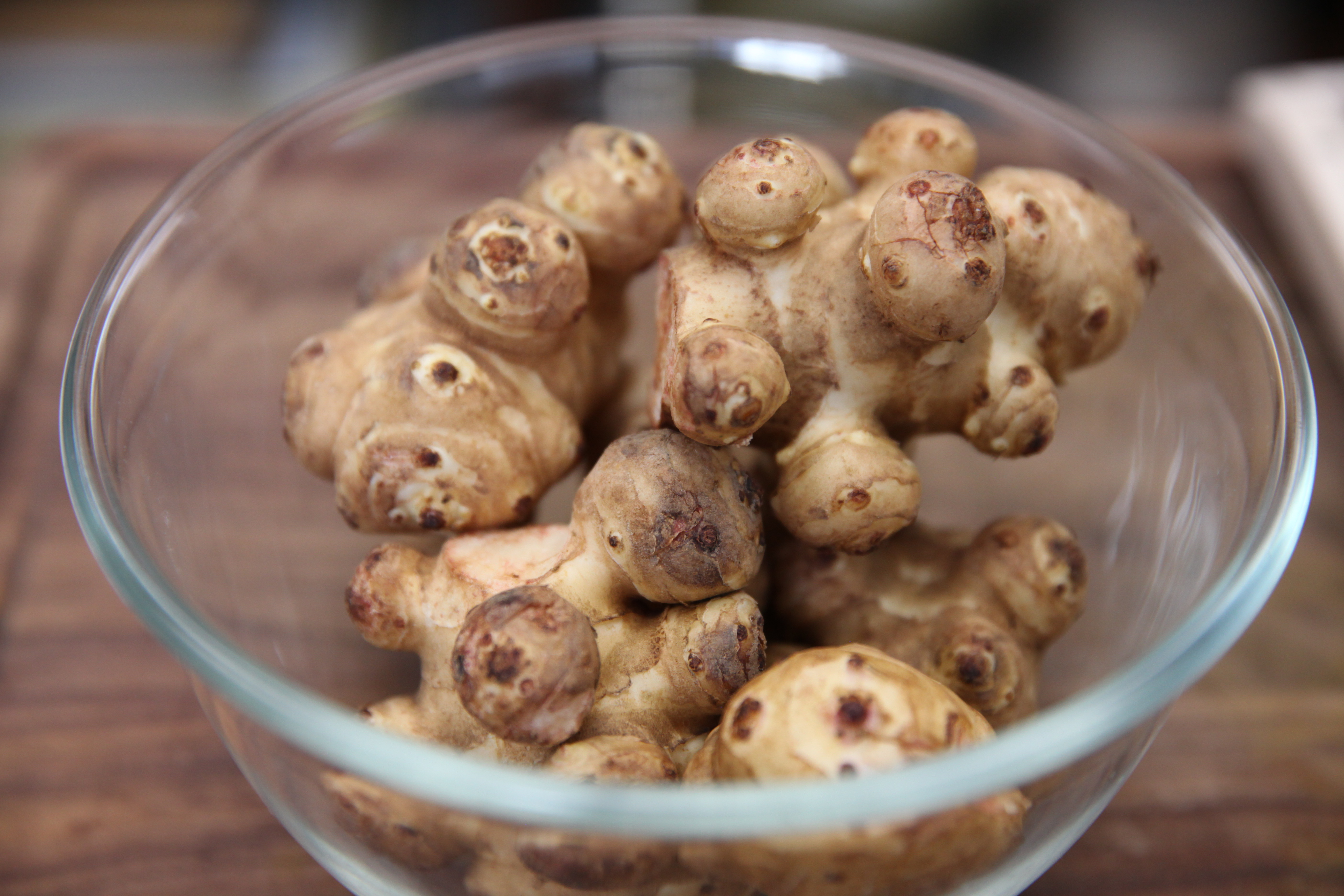 sunchokes in a glass bowl