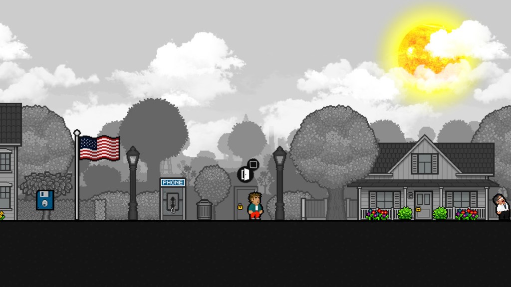 A street scene from metafictional PC game 'Welcome to Bummertown'