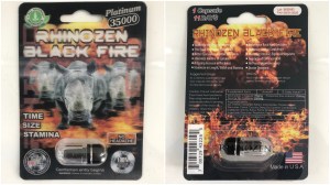 Back and front of package of fake ED pills.