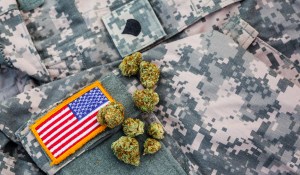 Military uniform with cannabis on it.