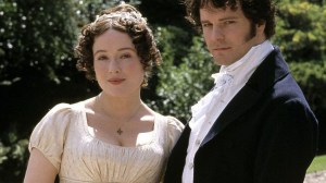 Jennifer Ehle as Lizzie Bennett and Colin Firth as Darcy in a publicity still for 'Pride and Prejudice'