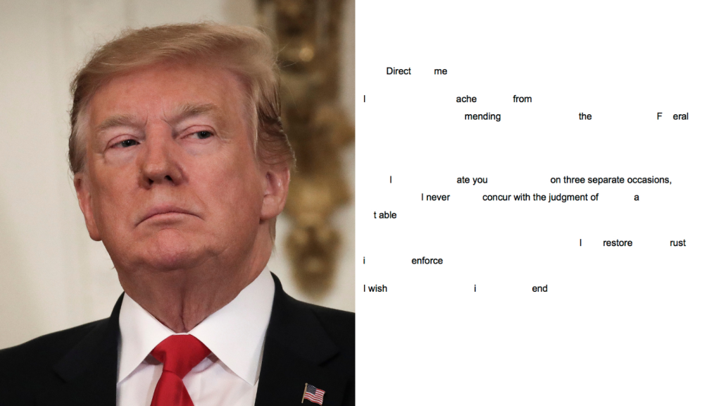 Donald Trump Erasure Poetry Mueller Report