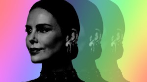 Charlize Theron vor Regenbogen-Farben