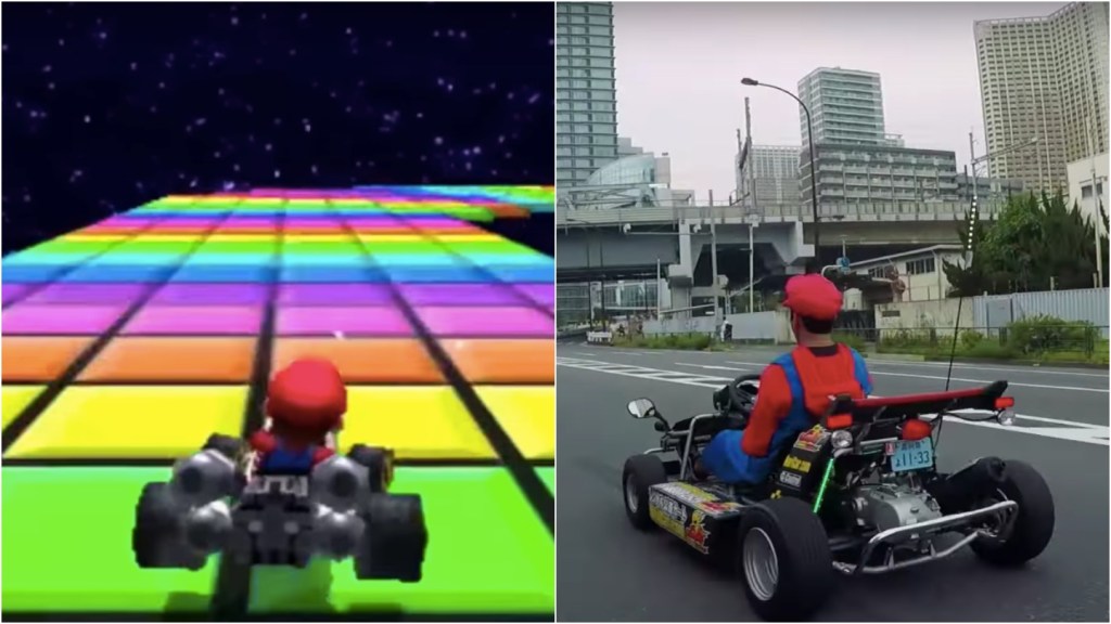 Alguém conduziu ilegalmente um veículo tipo “Mario Kart” real sobre a Ponte do Arco-íris de Tóquio