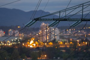 A power line and a city.