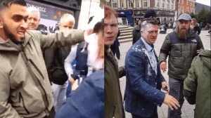 Tommy Robinson covered in milkshake