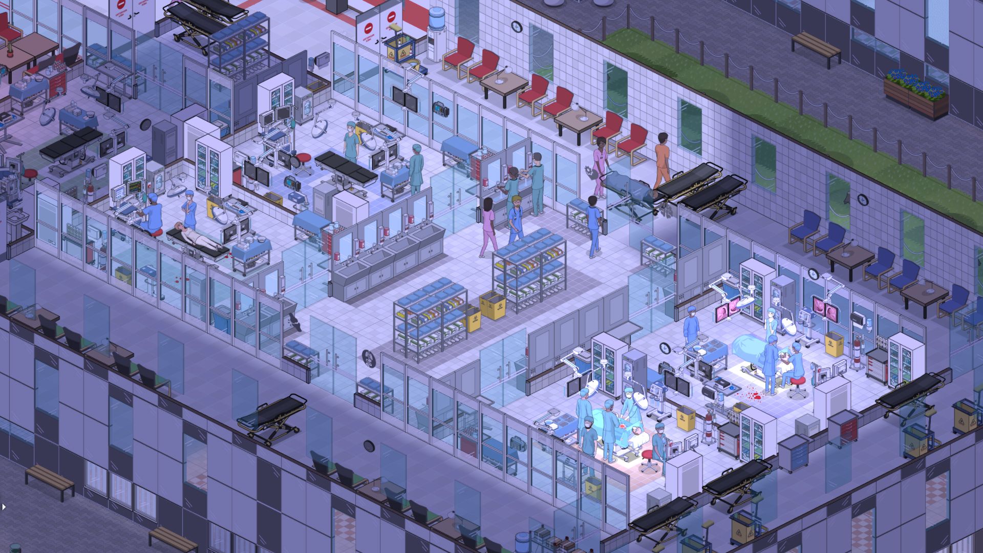 A hossital scene at night in the labs