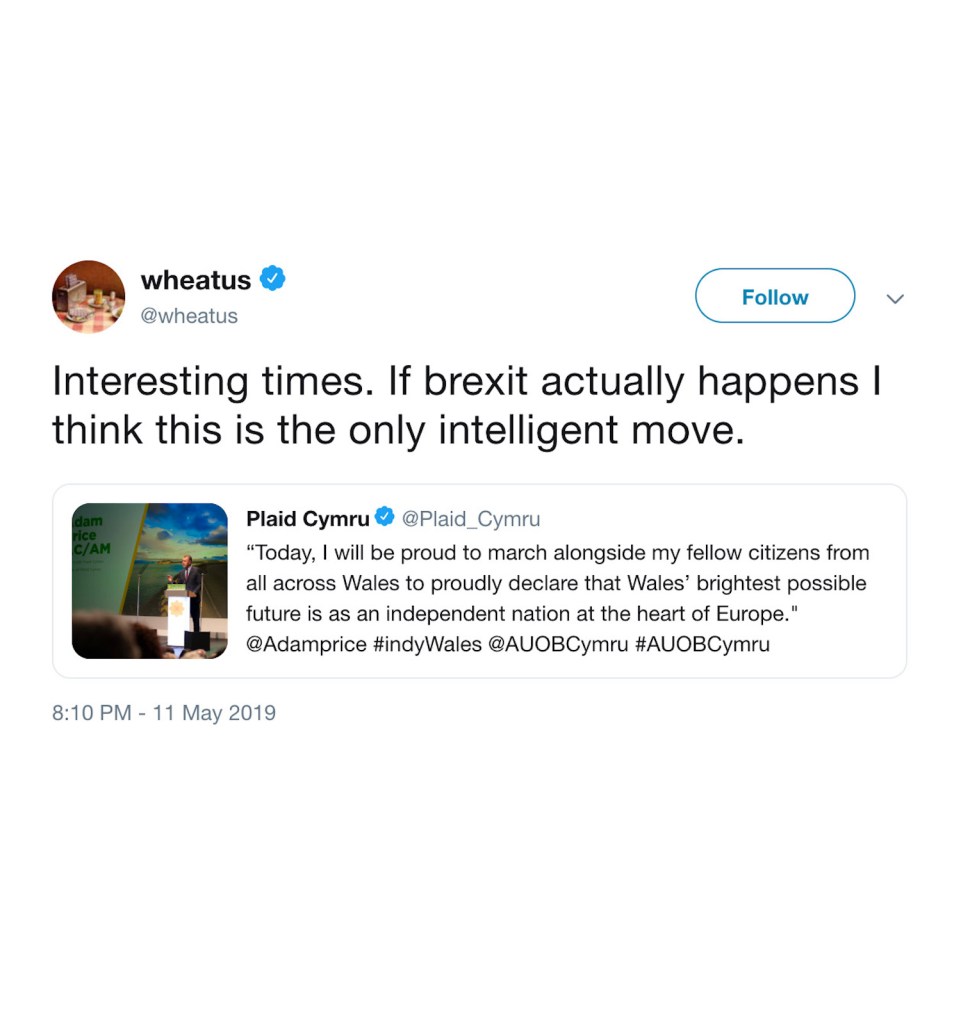 Wheatus Welsh Independence Tweet