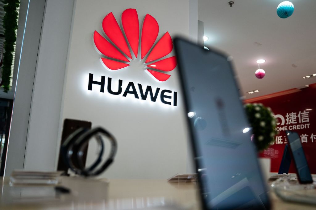 A Huawei logo and phone.