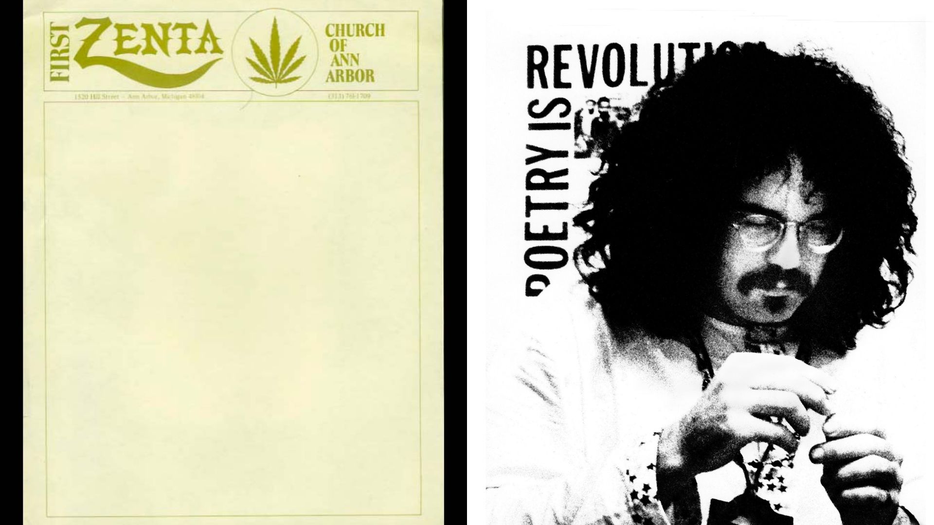 A splitscreen of letterhead from the Zenta church and a portrait of John Sinclair