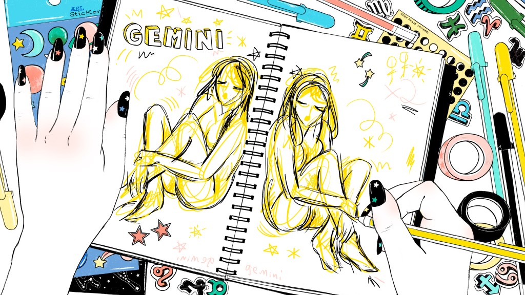 A sketchbook with Gemini twins