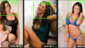 Porn performers with AI facial recognition boxes on their faces.