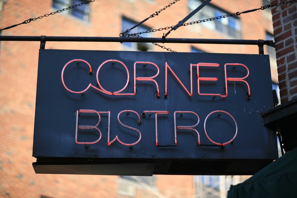 the neon sign at corner bistro in the west village of manhattan