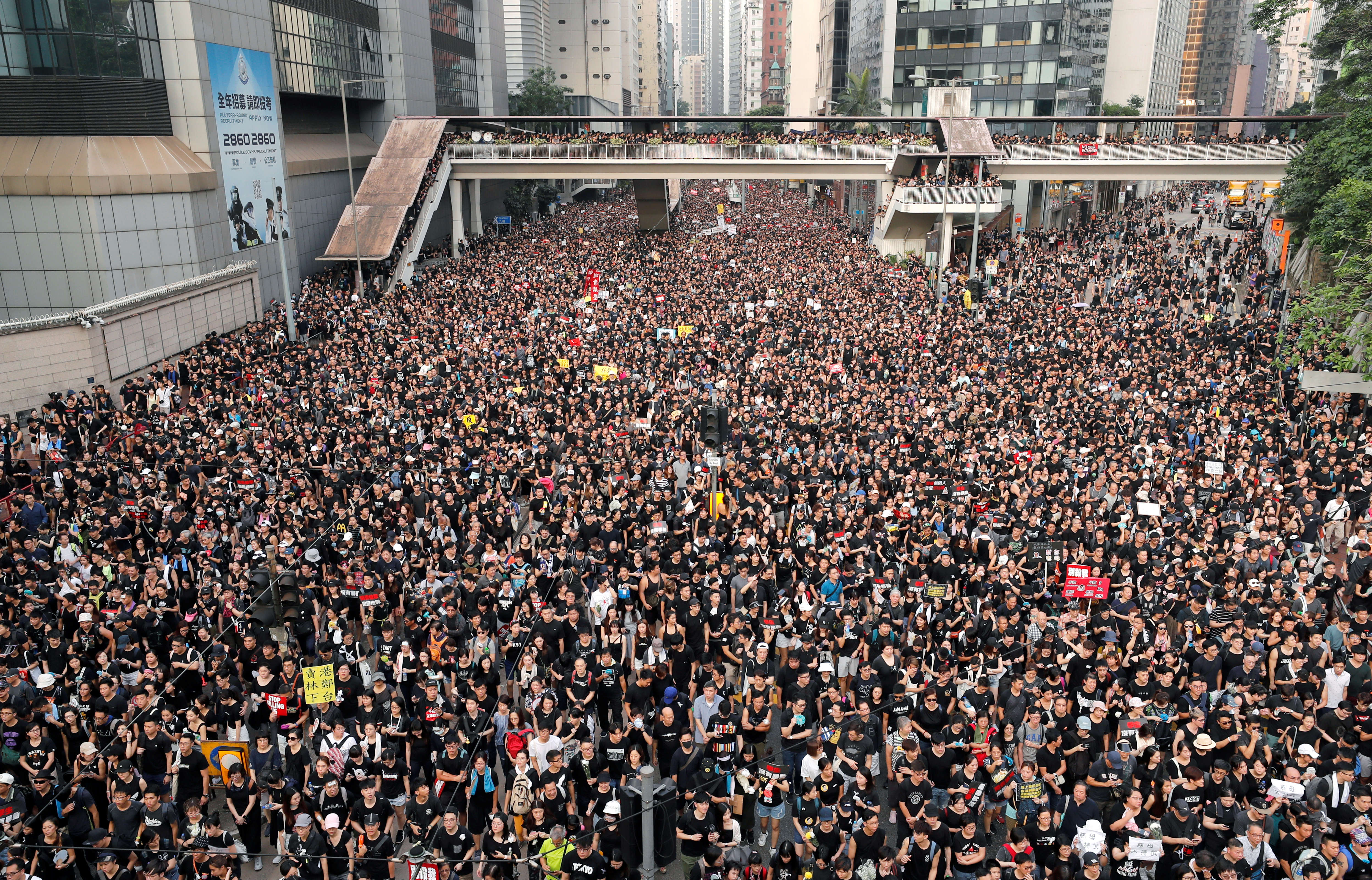 Swarms of dissidents take to the streets of Hong Kong in protest against the government.