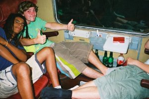 Two teenage boys on a train