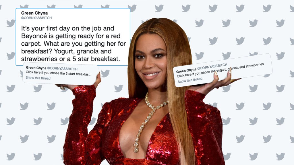 Beyoncé vor einem Twitter-Wallpaper mit Tweets