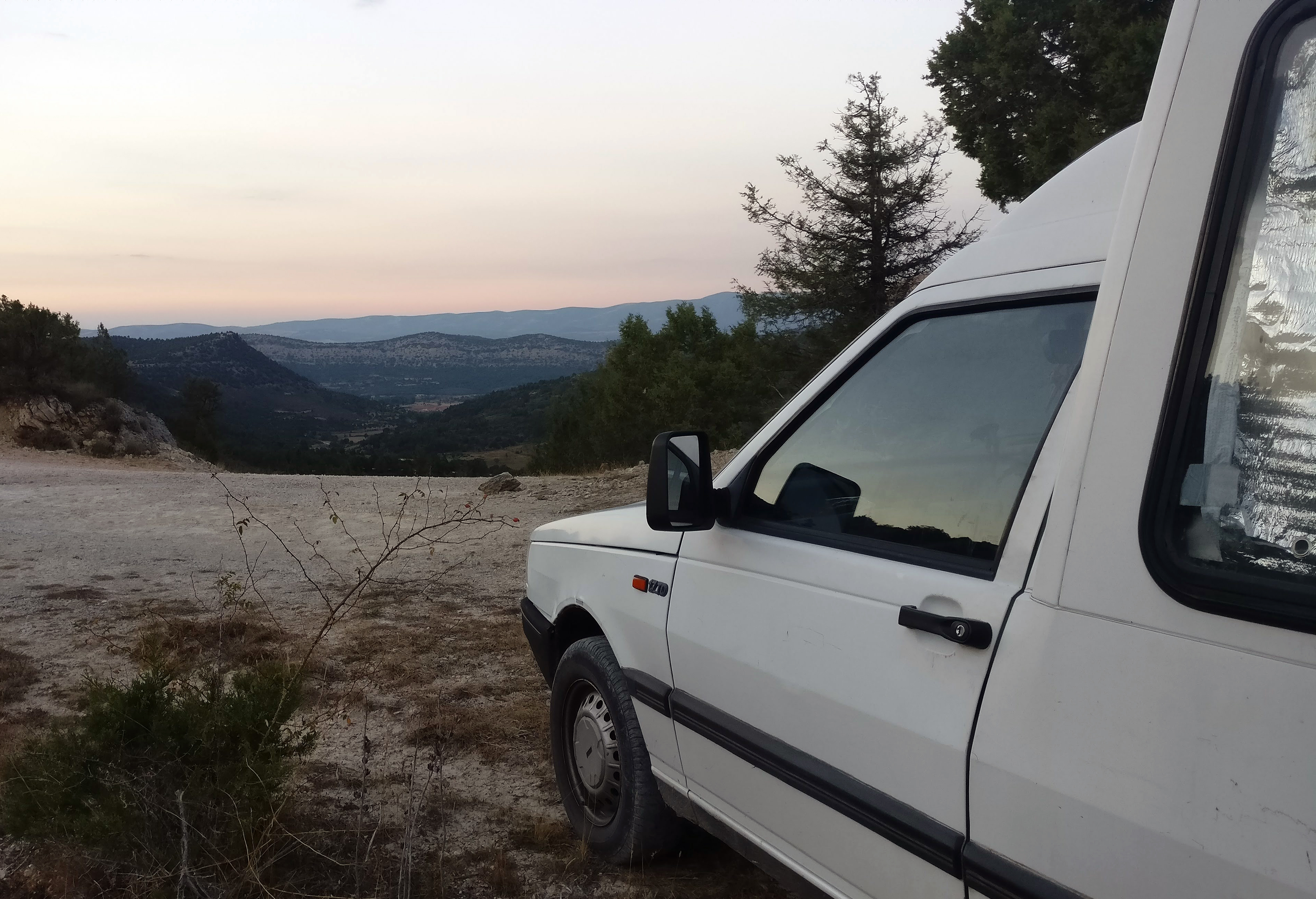 Van facing a picturesque view