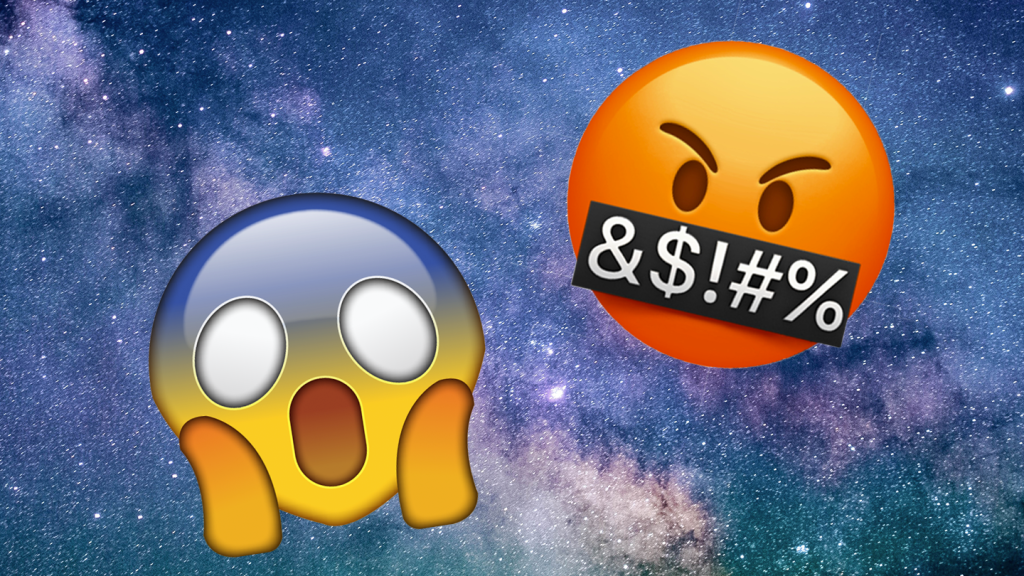 Scared emoji in space collage